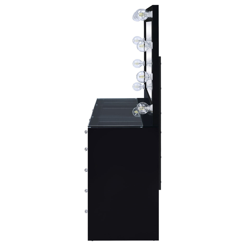 Acena 7-drawer Vanity Set with Lighting Black High Gloss by Unique Piece Furniture