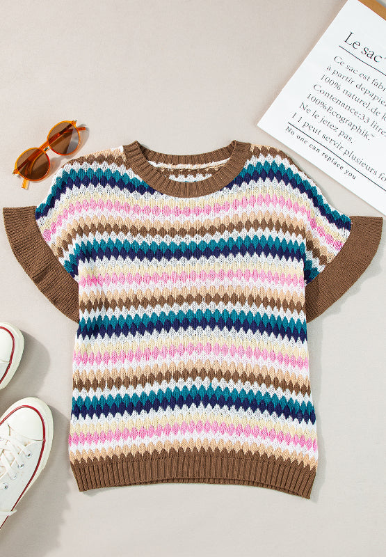 Contrast Round Neck Short Sleeve Sweater by Wild and Free Boutique