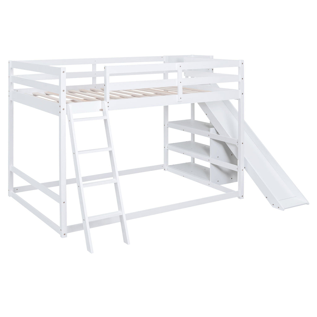 Bunk Bed With Ladder, Slide, And Shelves Pine Wood by Unique Piece Furniture