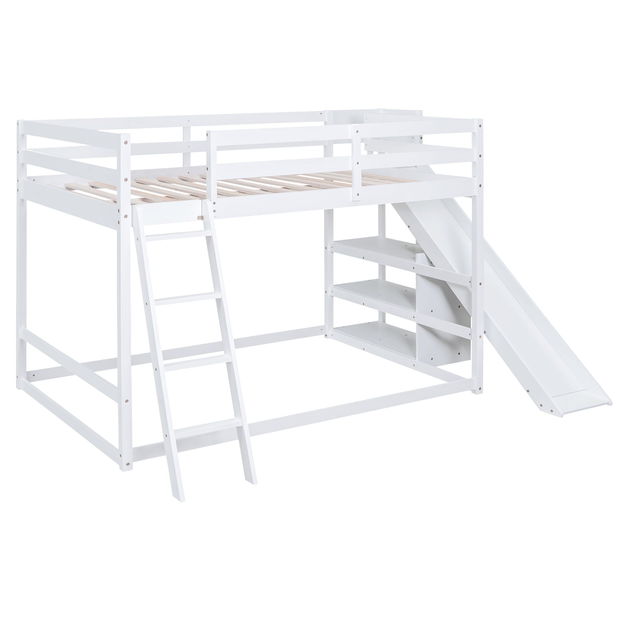 Bunk Bed With Ladder, Slide, And Shelves Pine Wood by Unique Piece Furniture
