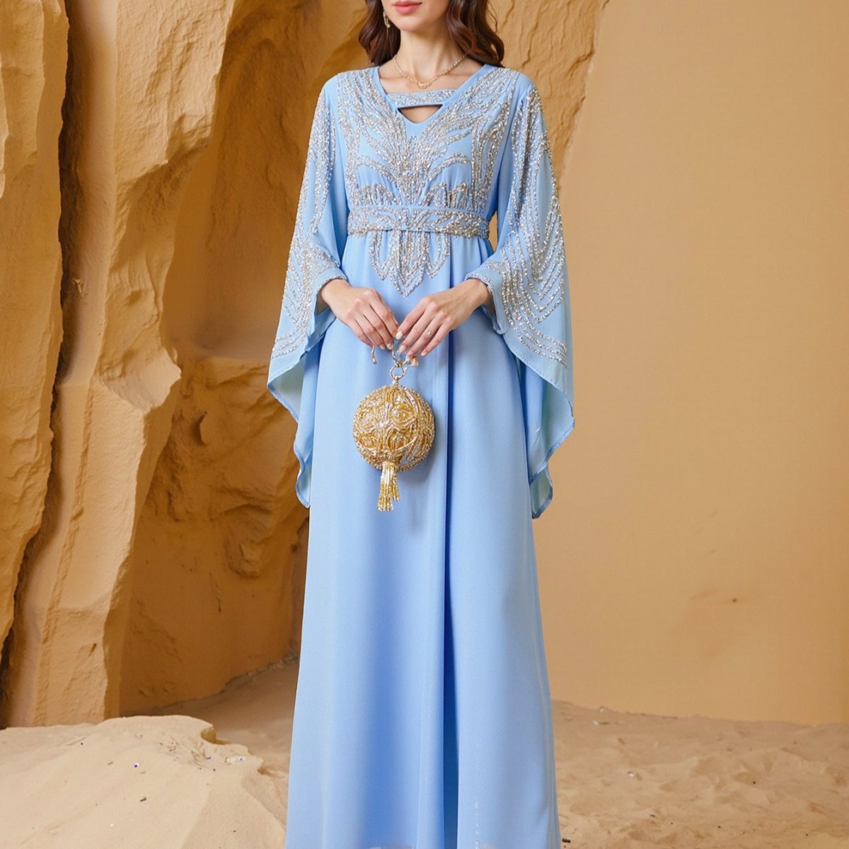 Sky Blue Or Pink Beaded Kaftan Abaya (MA372) by Mariam's Collection