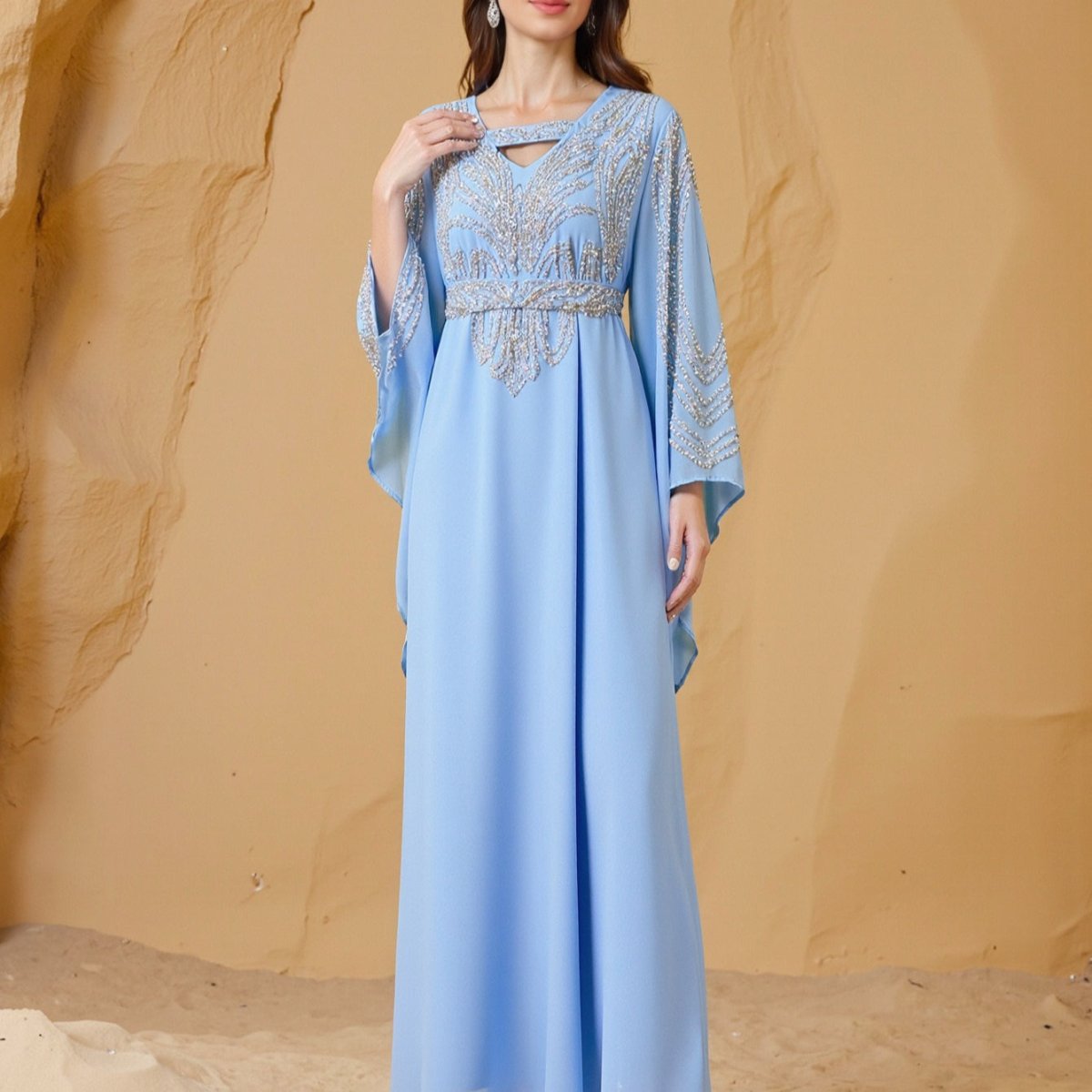 Sky Blue Or Pink Beaded Kaftan Abaya (MA372) by Mariam's Collection