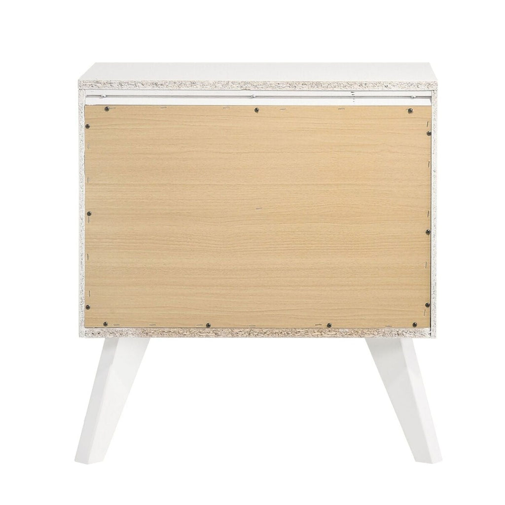 Nightstand With Angled Legs, Round Knobs, Wave Texture, 2 Drawer Bedside Table - White by Unique Piece Furniture