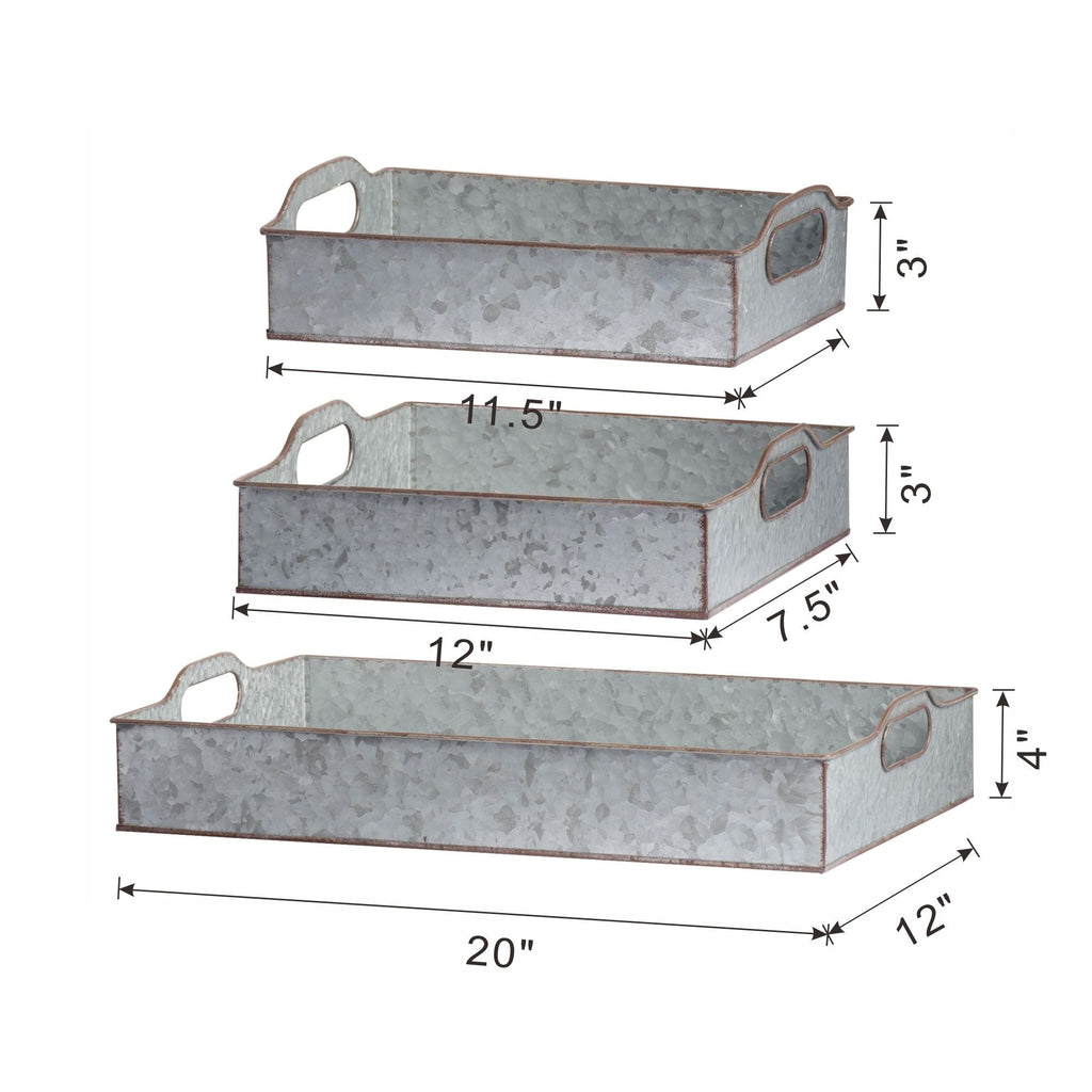 Decorative Galvanized Nesting Trays (Set of 3) - Gray by Unique Piece Furniture