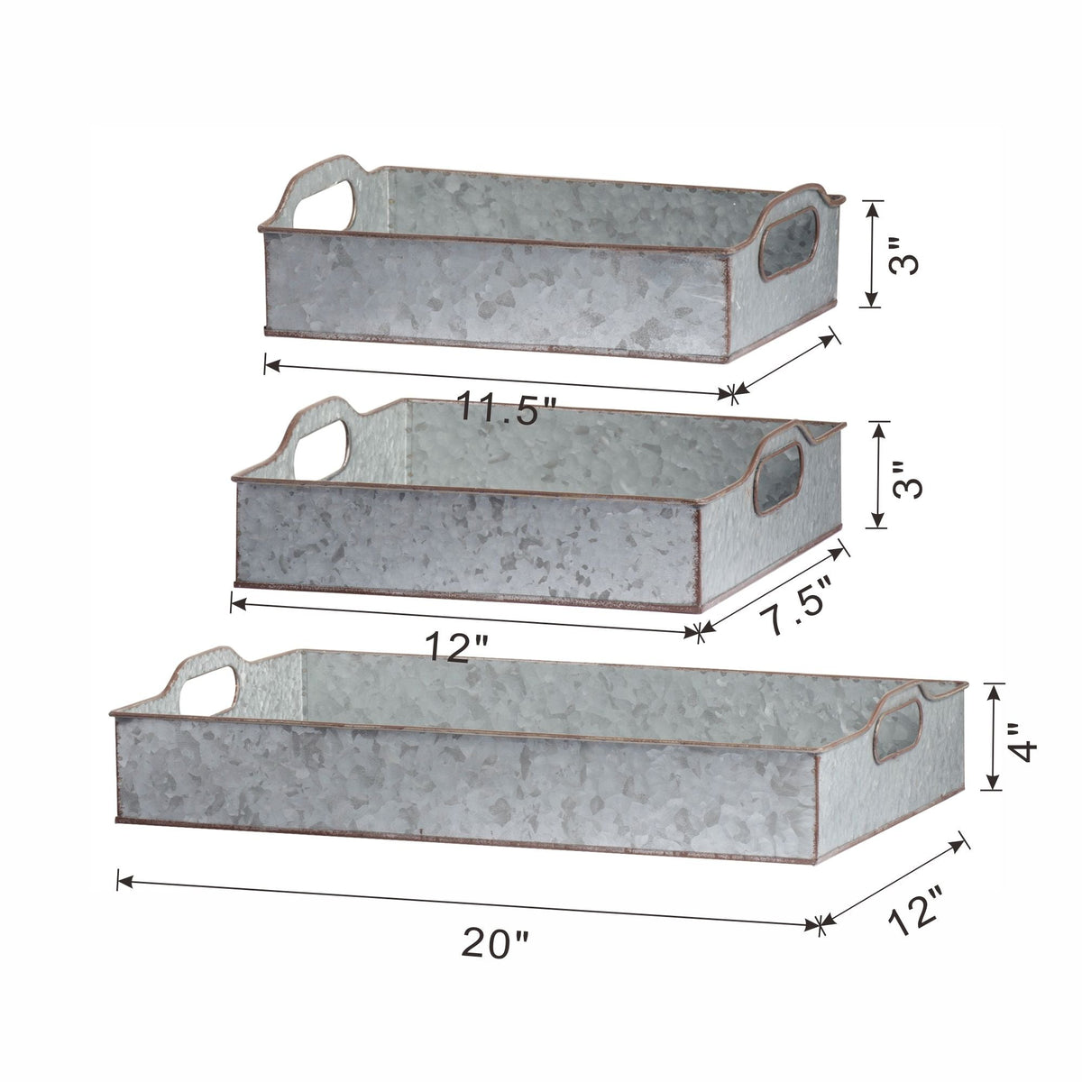 Decorative Galvanized Nesting Trays (Set of 3) - Gray by Unique Piece Furniture