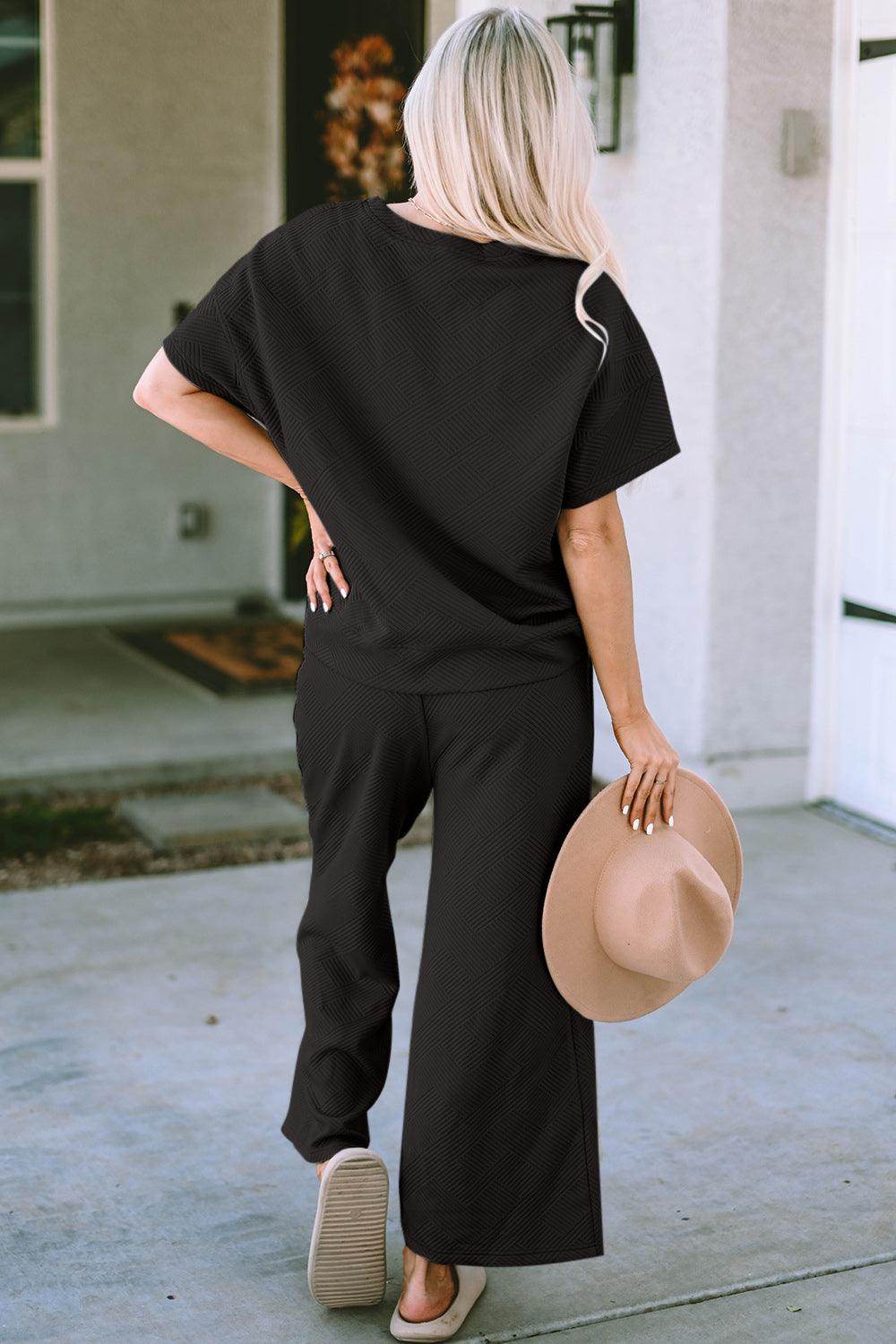 Double Take Full Size Texture Top and Pants Set for Women by Selvanelle