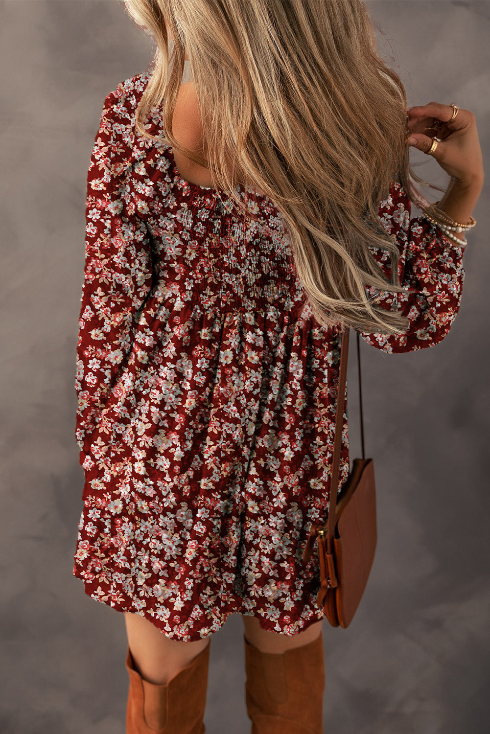 Red Floral Print Sweetheart Neck Shirred Back Mini Dress by Dear-Lover Dropshipping