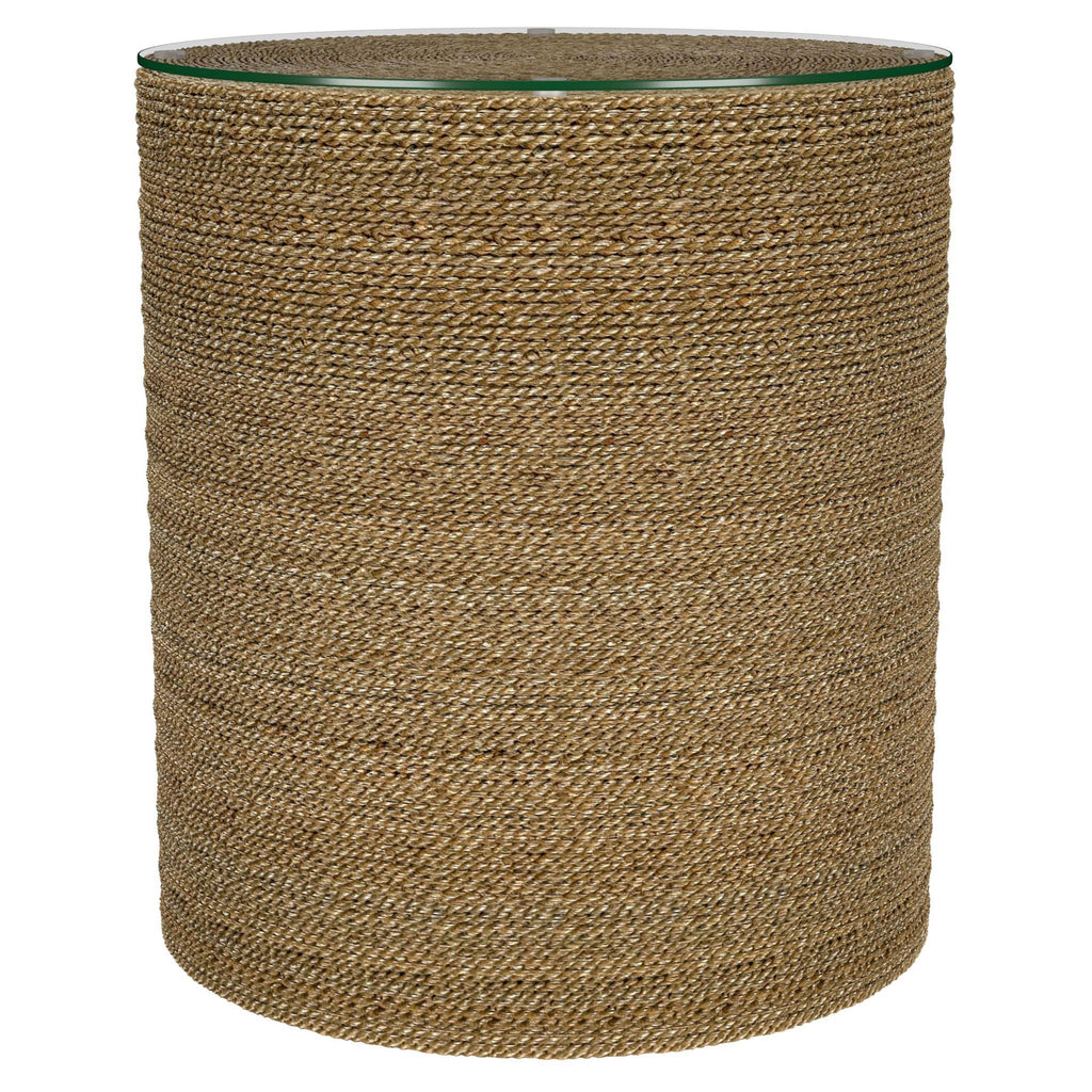 Halden Round Woven Seagrass Accent Side Table Light Brown by Unique Piece Furniture