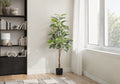 52" Tall, Artificial Plant, Rubber Tree, Indoor, Fake, Floor, Greenery, Potted, Real Touch, Decorative - Green / Black by Unique Piece Furniture