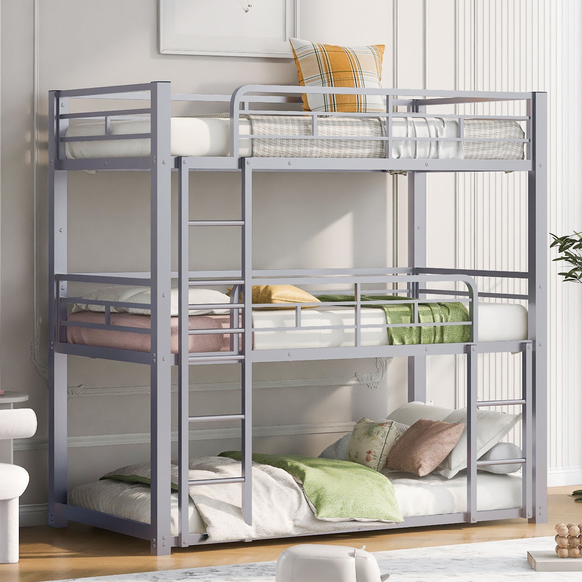 Triple Bunk Bed With Sturdy Construction And Space Saving Design by Unique Piece Furniture