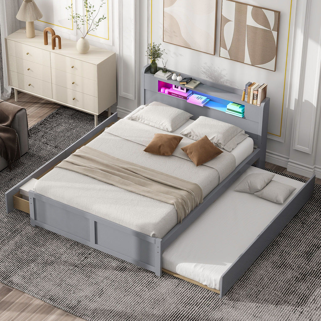 Storage Platform Bed With LED Lights, 2 Drawers And Trundle by Unique Piece Furniture