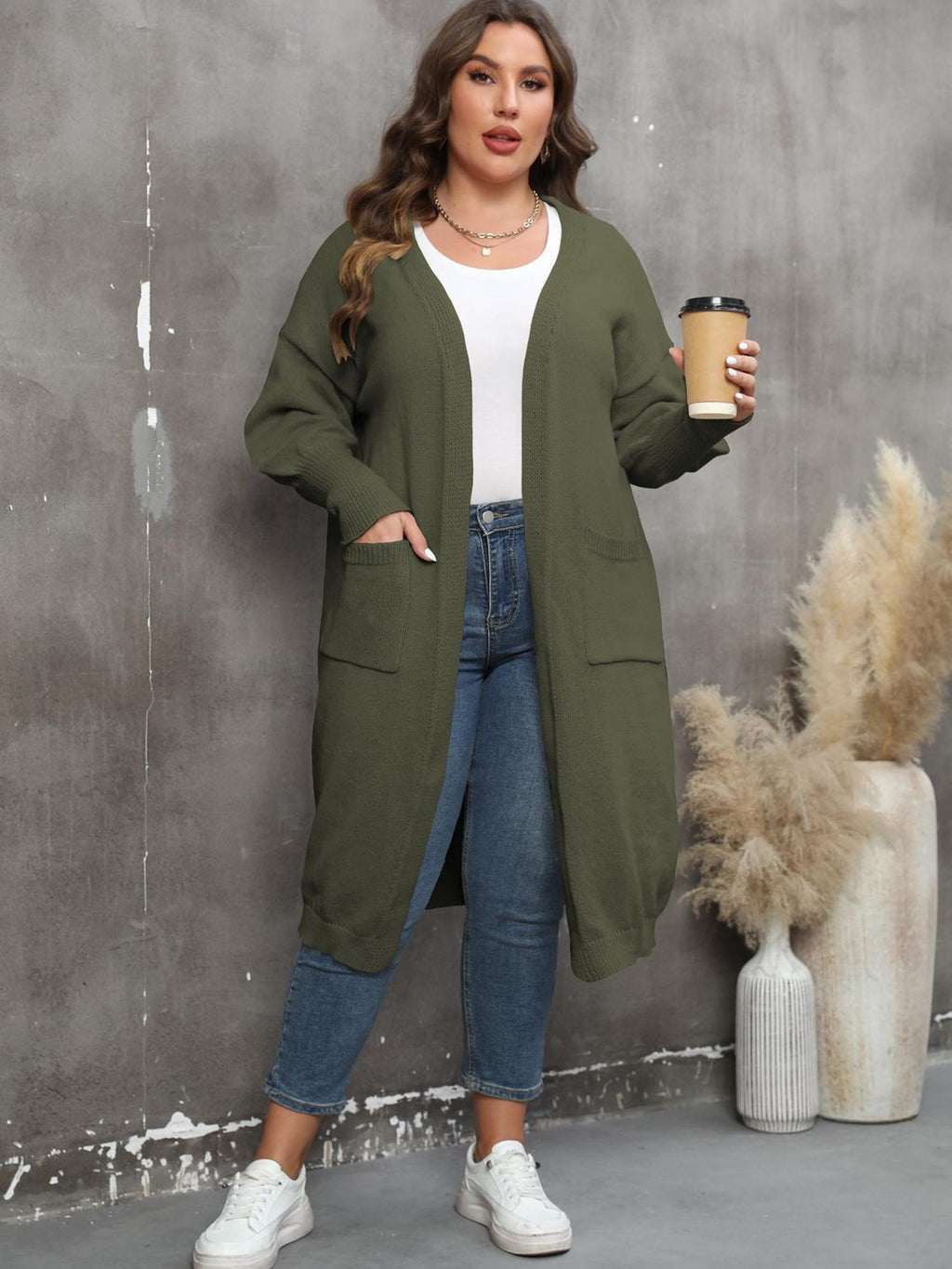 Plus Size Long Sleeve Pocketed Cardigan by Wild and Free Boutique