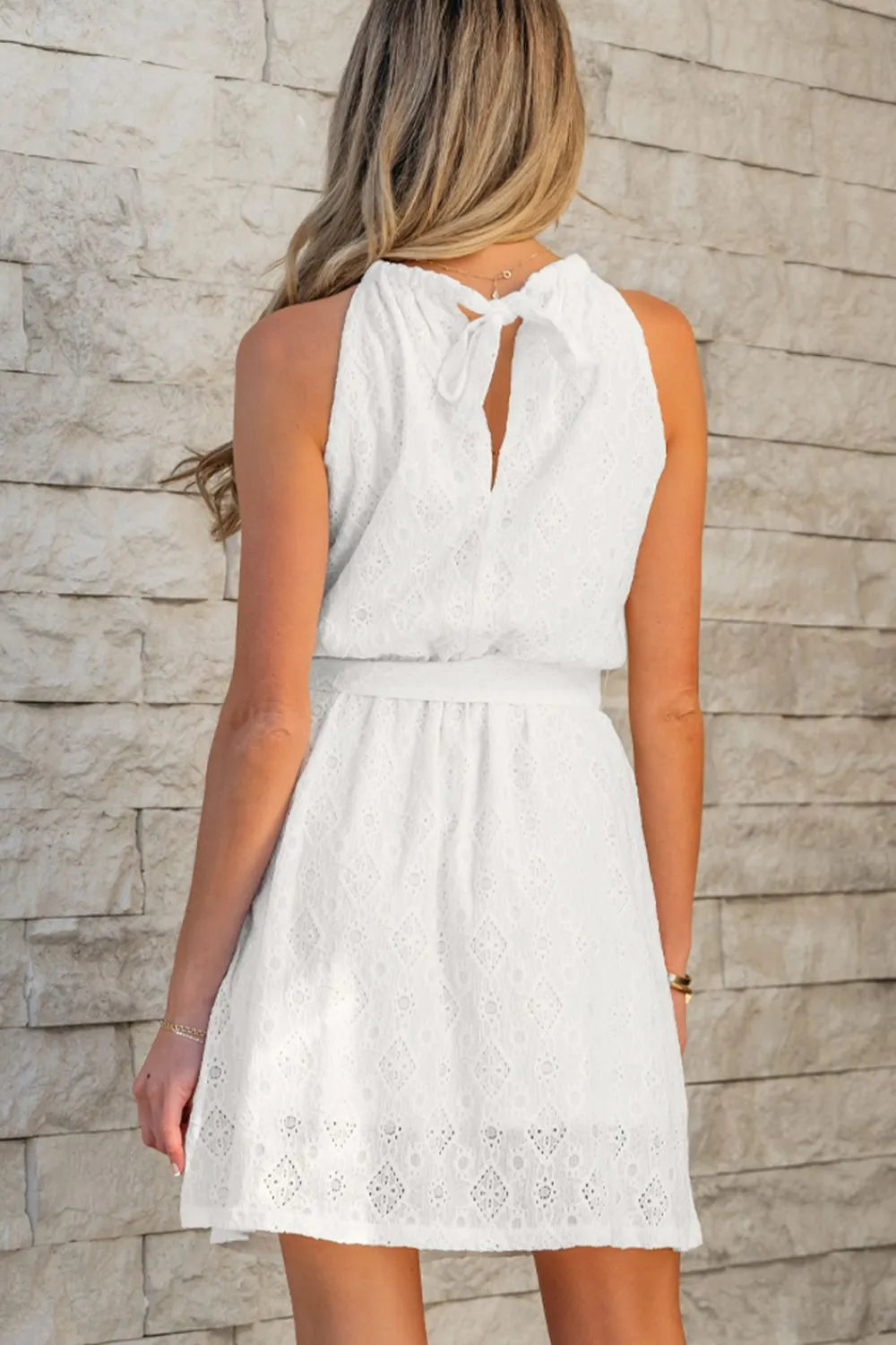 Lace Sleeveless Tied Waist Mini Dress by Simply Love