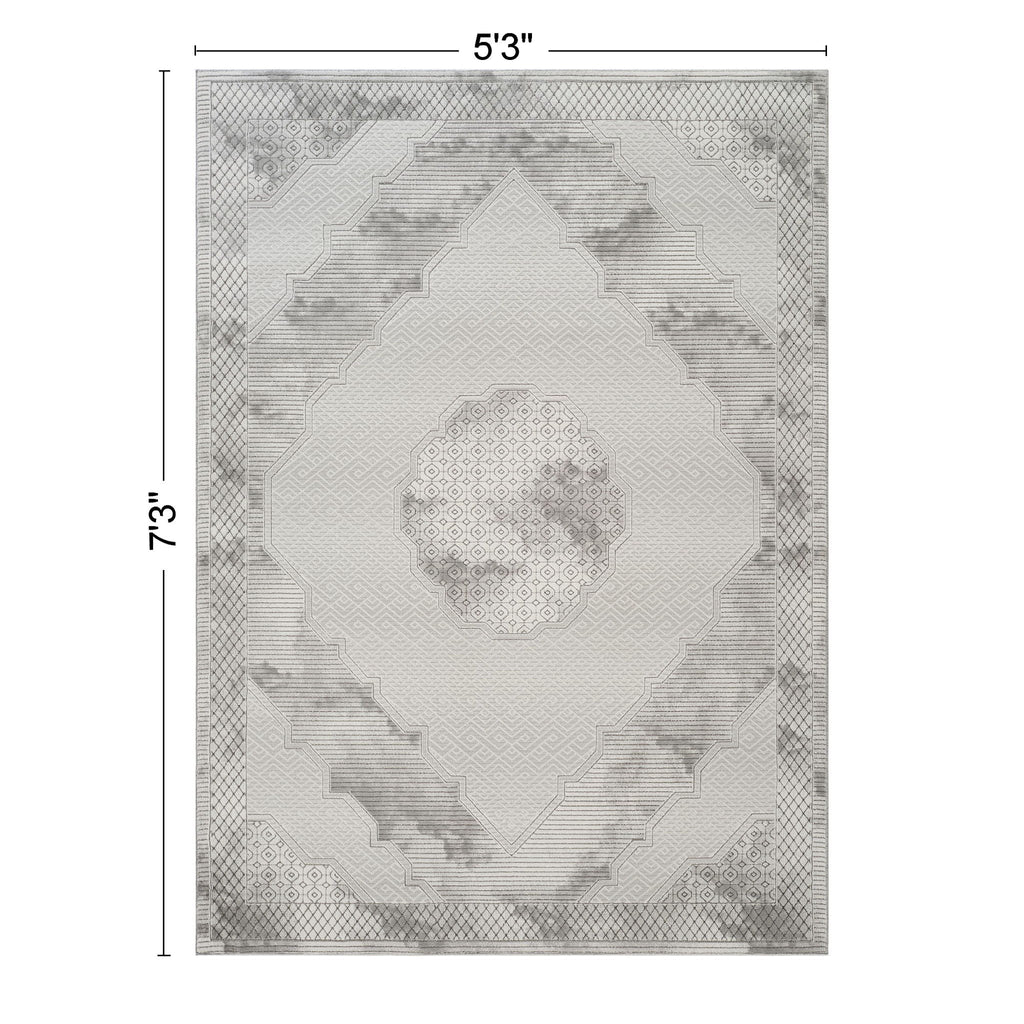 Geometrix - 5'3" X 7'3" Medallion Area Rug With Geometric 3D Effect - Ivory / Gray by Unique Piece Furniture