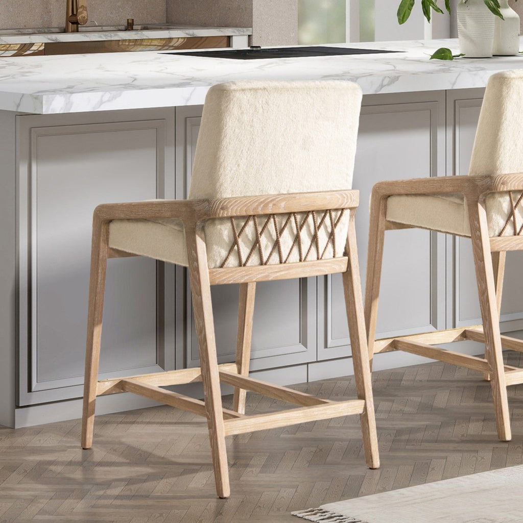 Arizona - Solid Ash Upholstered Counter Stool With Rope Detail - Creme De La Creme White by Unique Piece Furniture