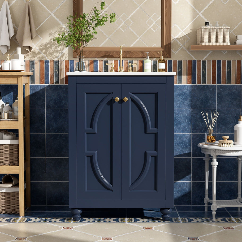 Bathroom Vanity With Ornate Elliptical Motif, Soft Close Hinges by Unique Piece Furniture