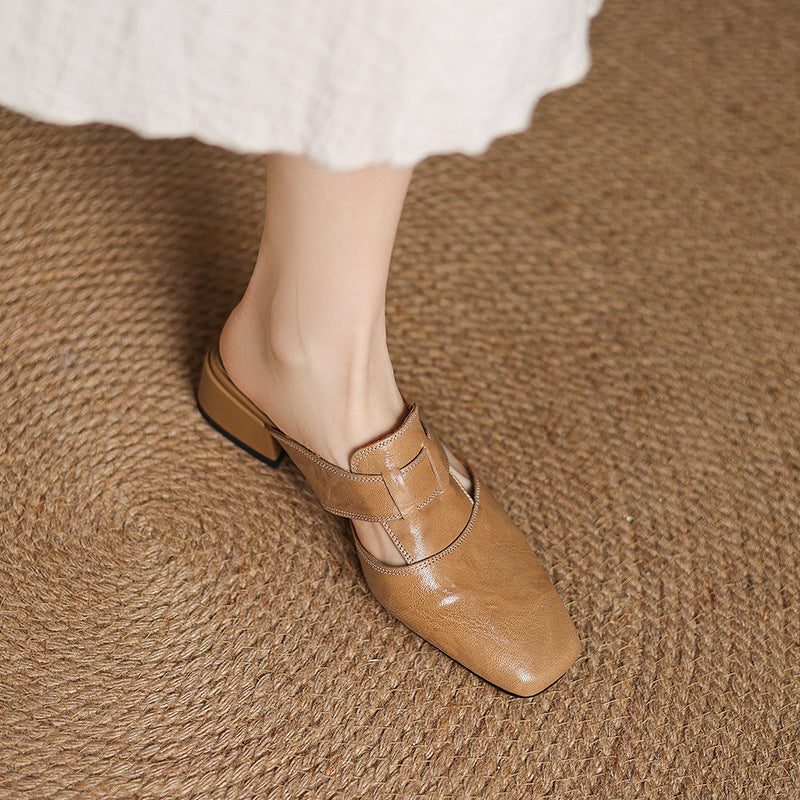 Retro Closed Toe Half Slippers | Women’s Low Heel Summer Sandals by FitiqueFit