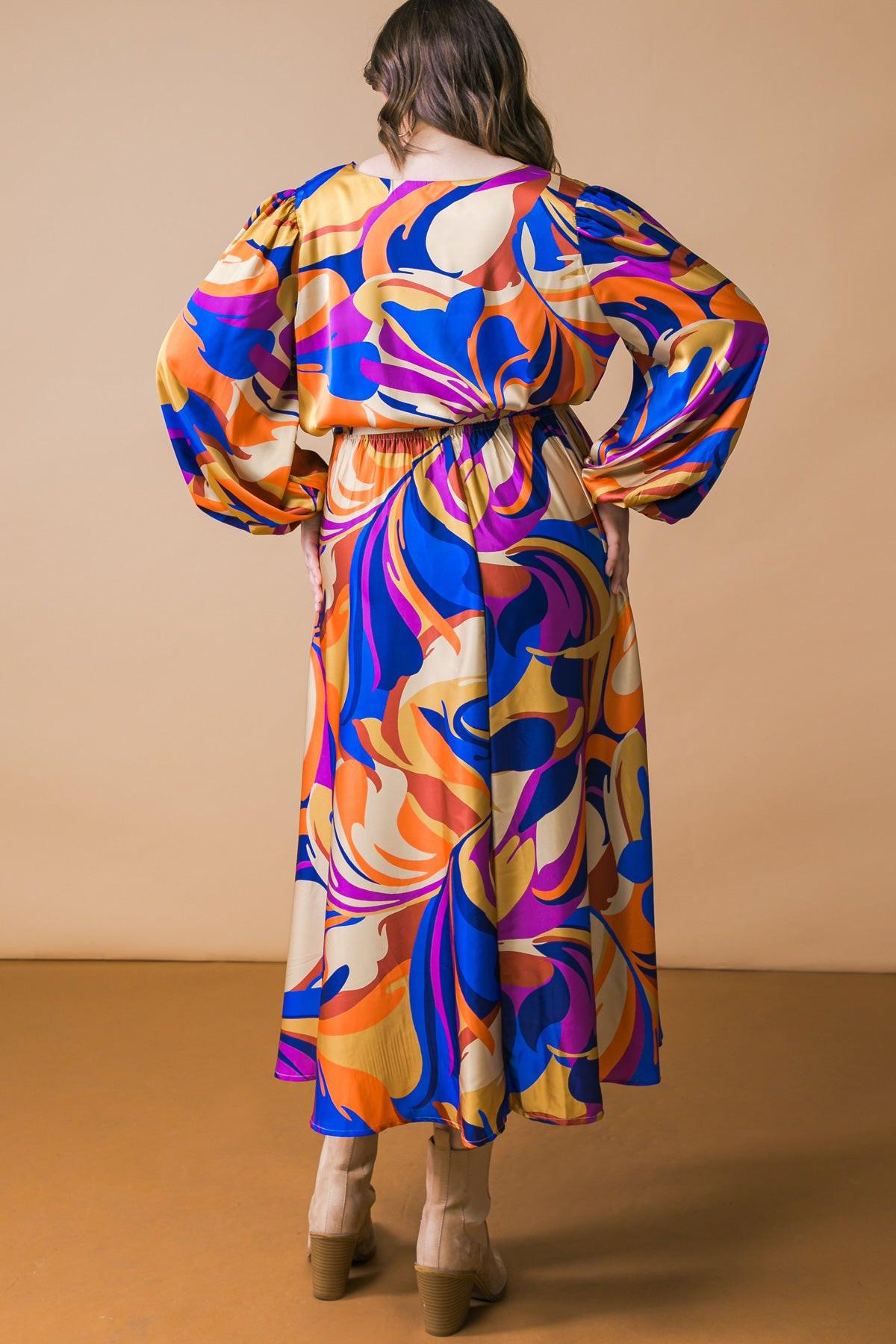 BOLD ADVENTURES WOVEN SATIN MIDI DRESS by Flying Tomato