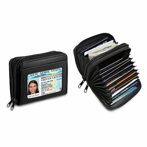 RFID Genuine Leather Credit Card Wallet for Women w/ ID Display Window by Cerulean Grapevine