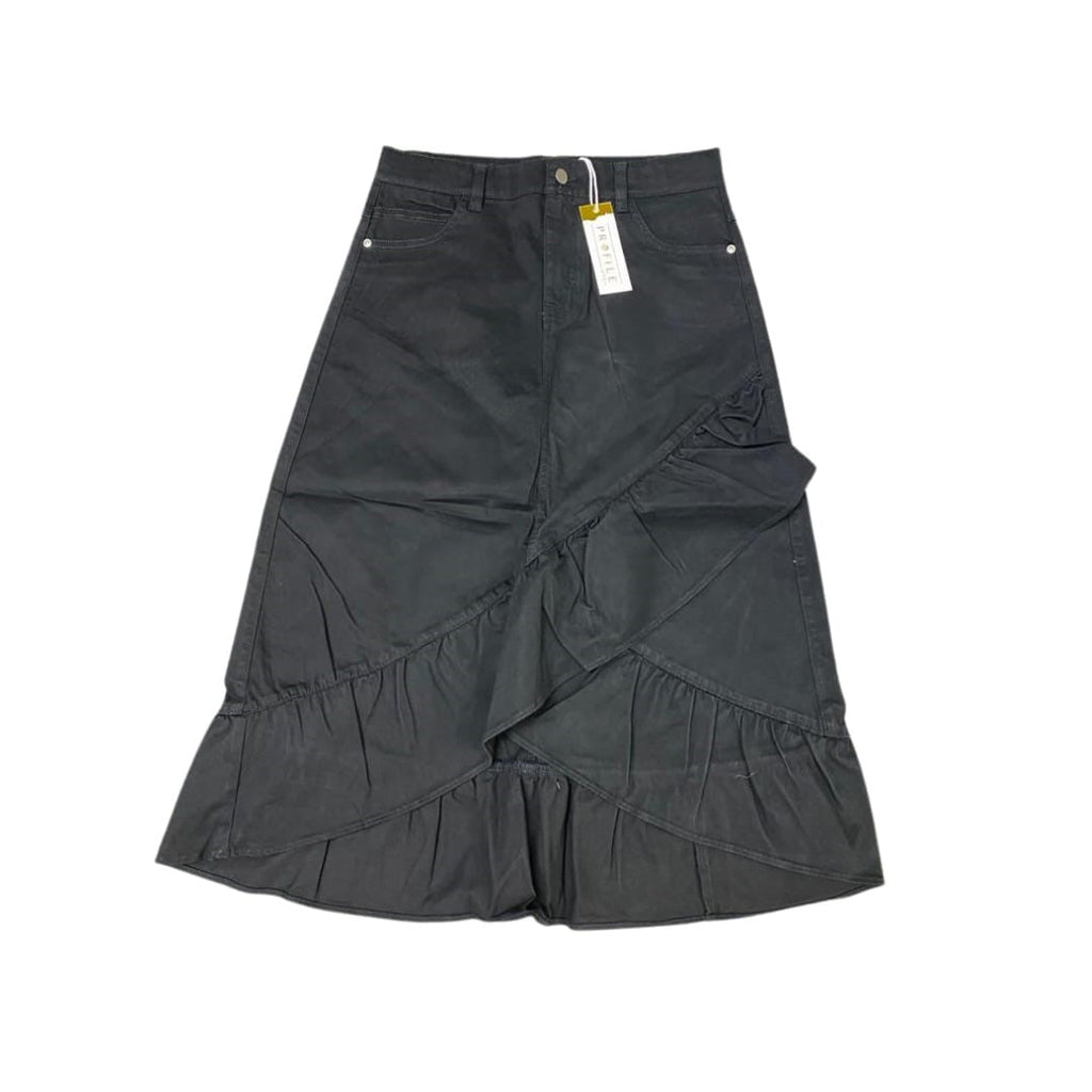 DENIM SKIRT WITH RUFFLE DETAIL by profile-nyc