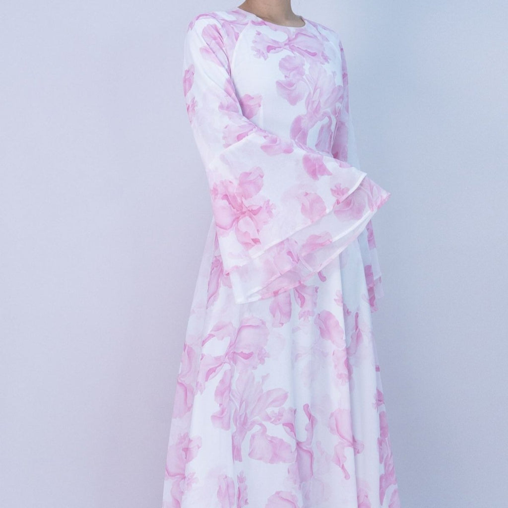 Blossom Printed Chiffon Abaya | Flared Sleeve Abaya (MA149) by Mariam's Collection