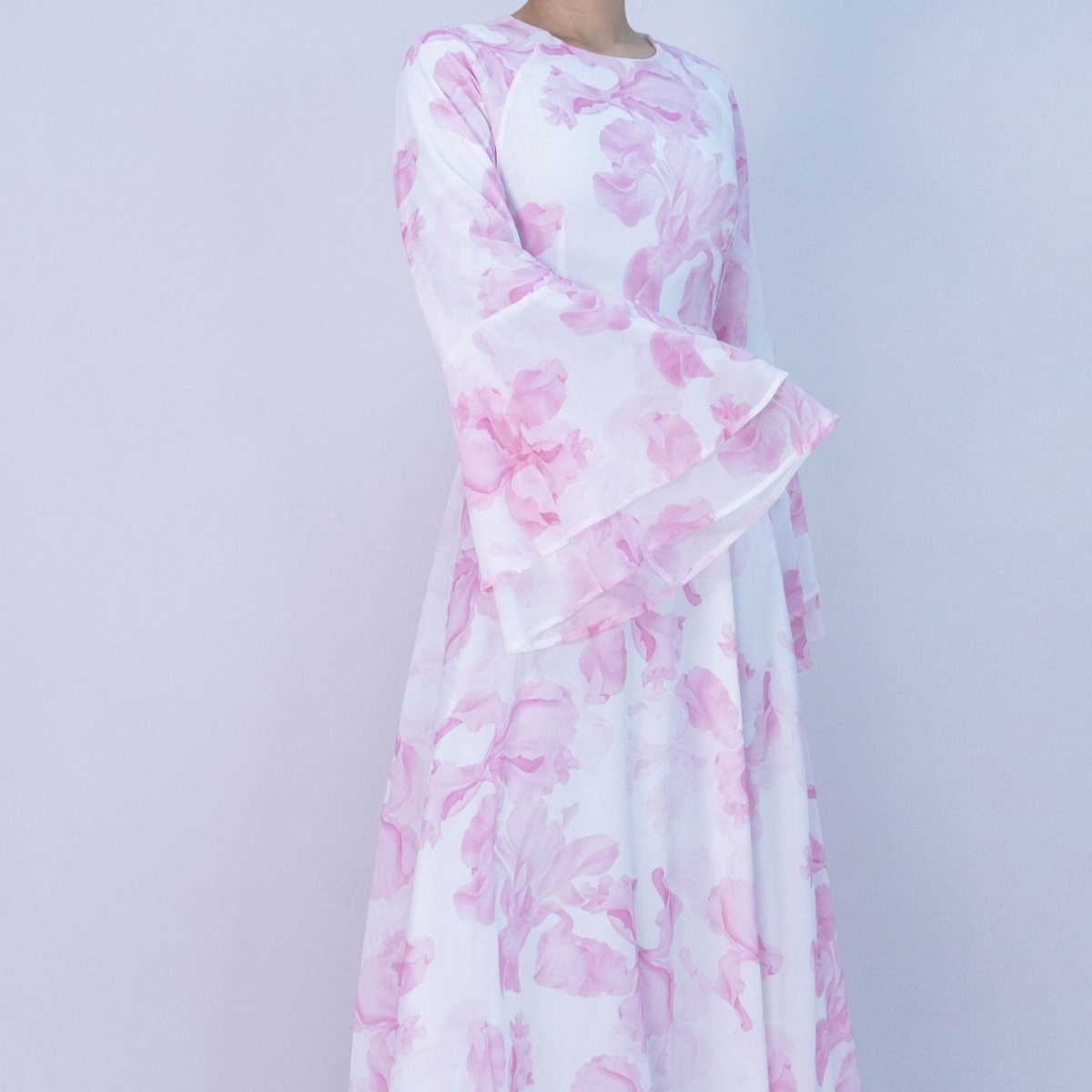 Blossom Printed Chiffon Abaya | Flared Sleeve Abaya (MA149) by Mariam's Collection