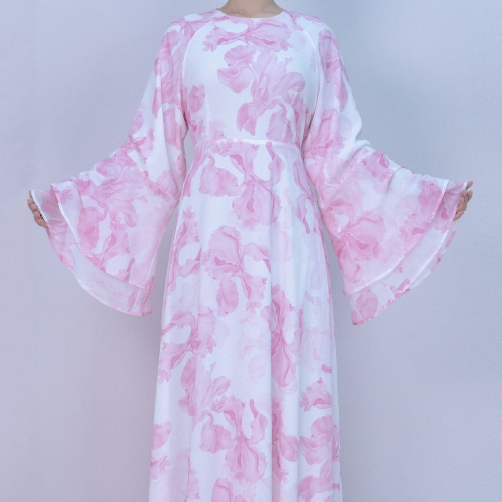 Blossom Printed Chiffon Abaya | Flared Sleeve Abaya (MA149) by Mariam's Collection