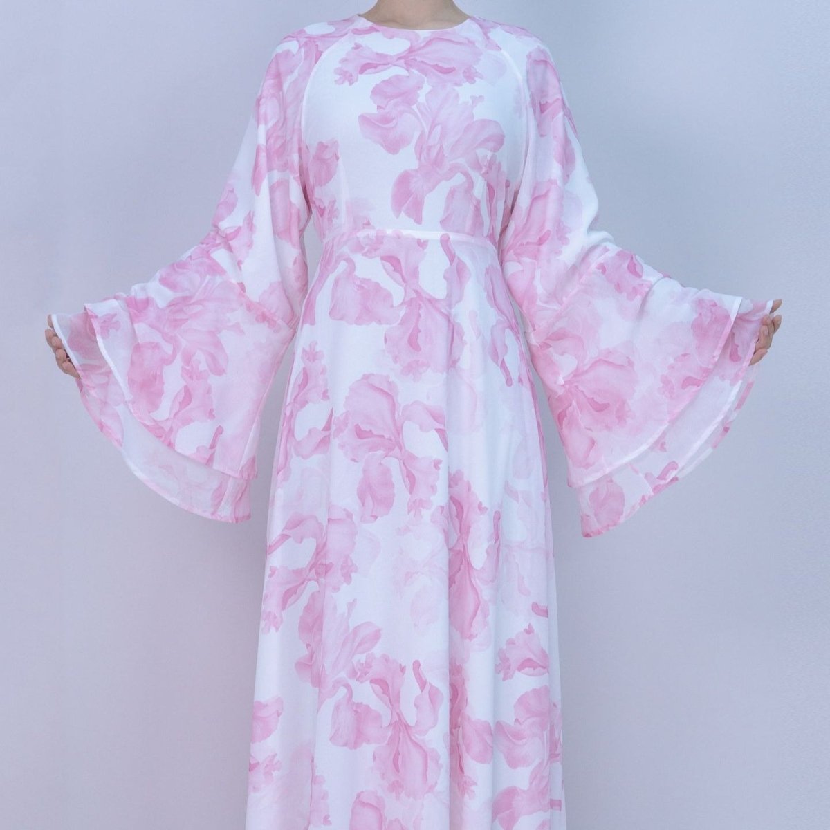 Blossom Printed Chiffon Abaya | Flared Sleeve Abaya (MA149) by Mariam's Collection