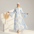 Blossom Printed Chiffon Abaya | Flared Sleeve Abaya (MA149) by Mariam's Collection