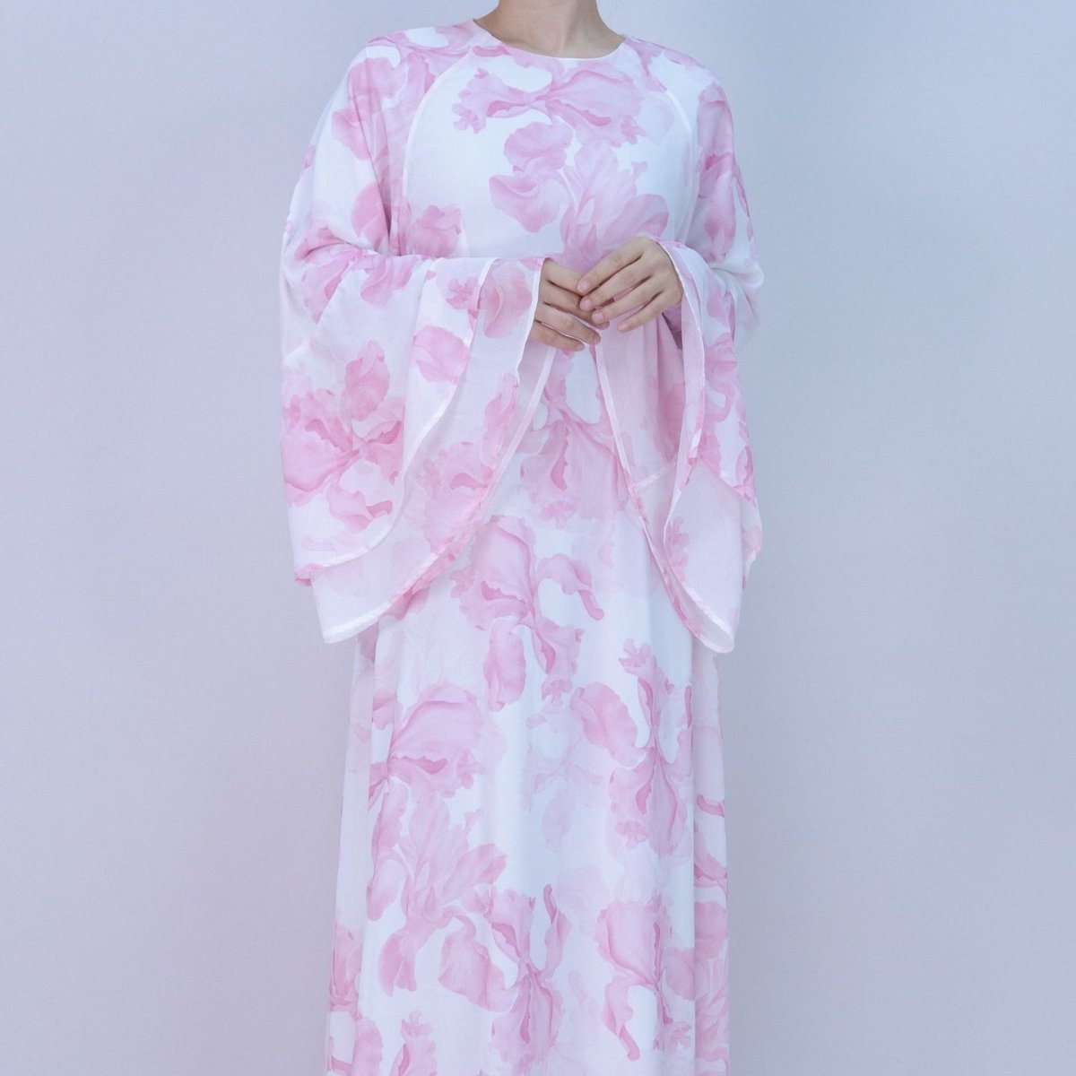 Blossom Printed Chiffon Abaya | Flared Sleeve Abaya (MA149) by Mariam's Collection
