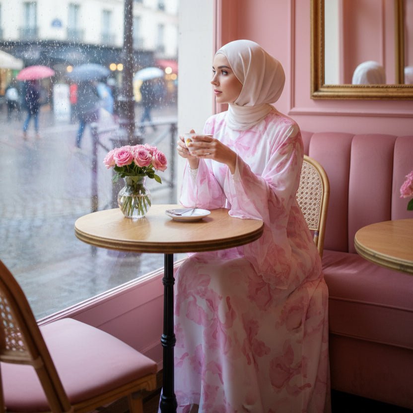 Blossom Printed Chiffon Abaya | Flared Sleeve Abaya (MA149) by Mariam's Collection