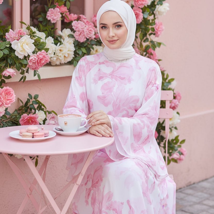 Blossom Printed Chiffon Abaya | Flared Sleeve Abaya (MA149) by Mariam's Collection