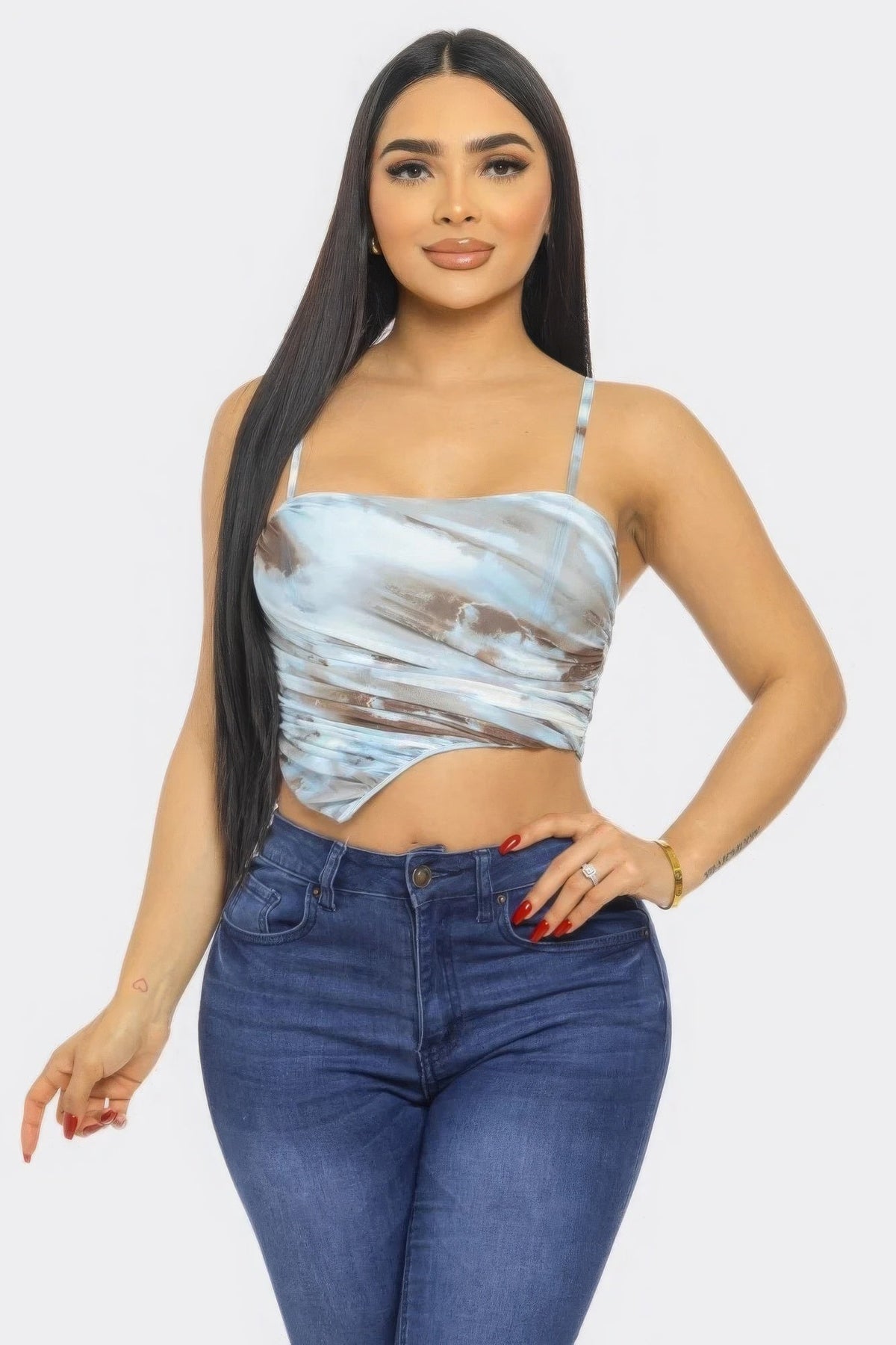 Blue Multicolor Mesh Print Top by Tigbul's Variety Fashion Shop