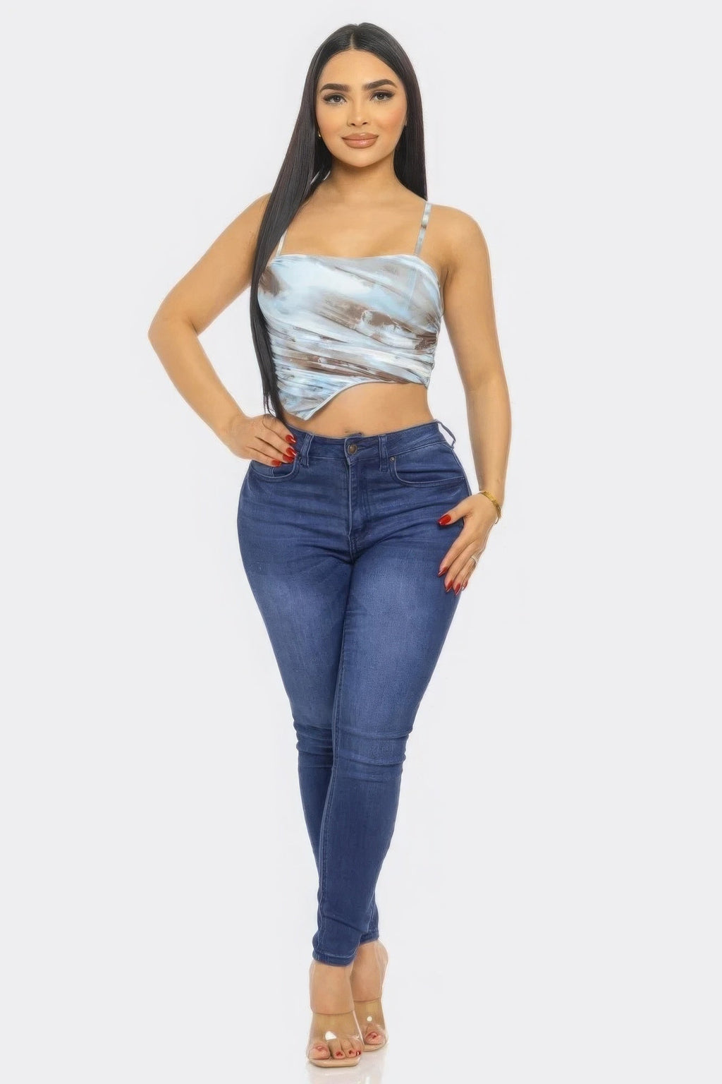 Blue Multicolor Mesh Print Top by Tigbul's Variety Fashion Shop