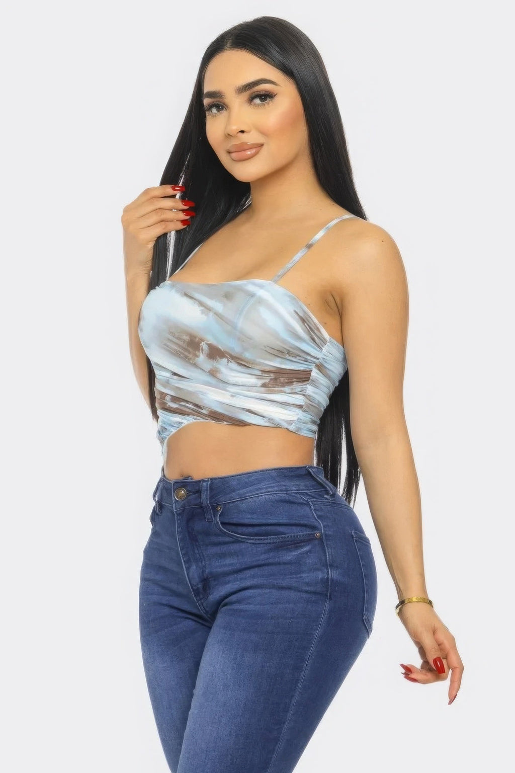 Blue Multicolor Mesh Print Top by Tigbul's Variety Fashion Shop