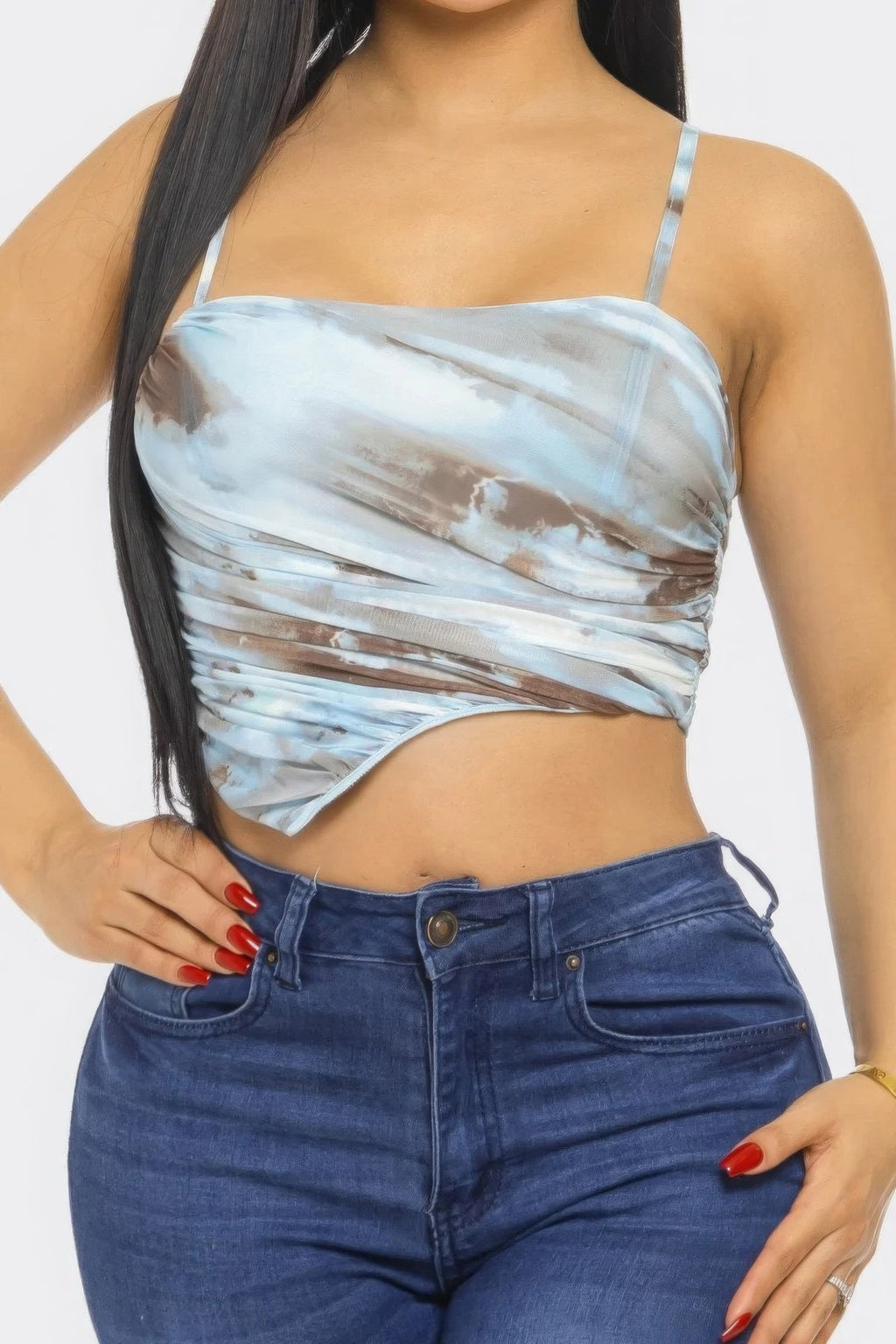 Blue Multicolor Mesh Print Top by Tigbul's Variety Fashion Shop