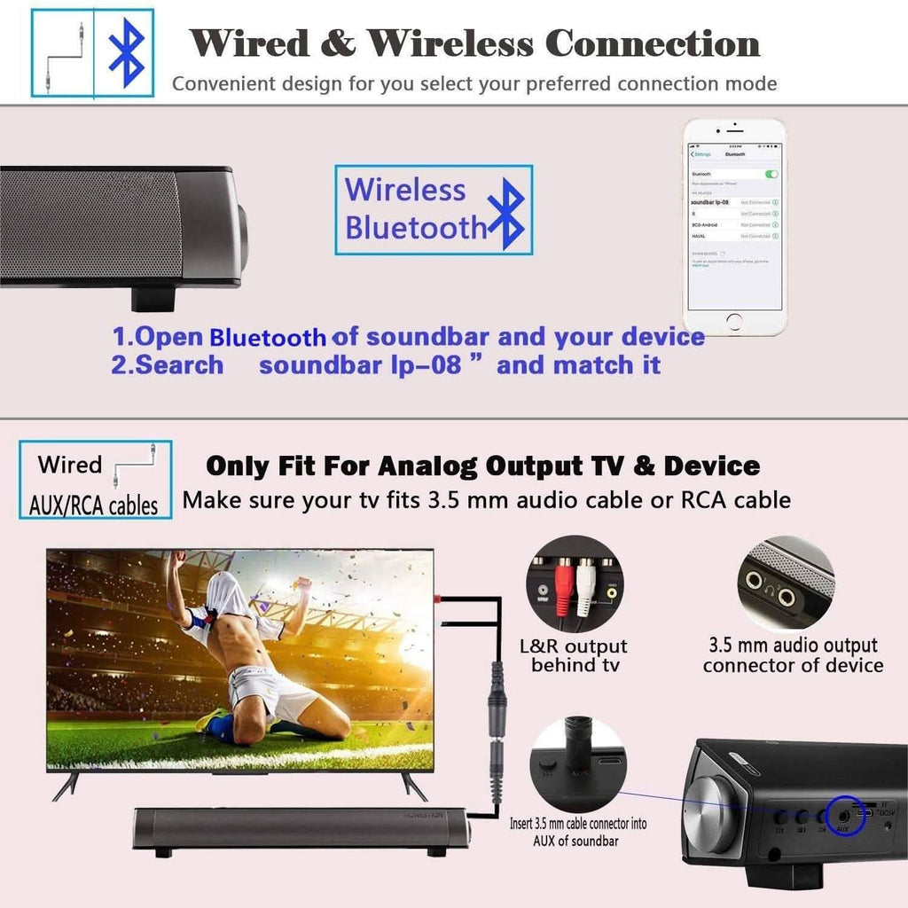 Bluetooth Sound Bar Wired and Wireless Mini Home Theater Audio by DailySale
