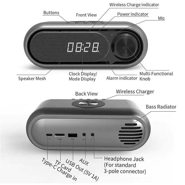 Bluetooth Speaker Wireless Charger with Alarm Clock by DailySale