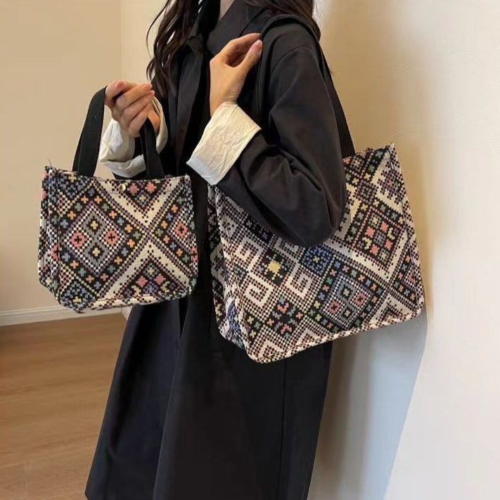 Boho Chic Canvas Tote - Spacious Convertible Bag for Campus & Commute (MAC261) by Mariam's Collection