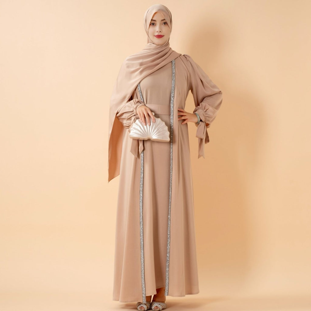 Bow Tie Sleeve Abaya Set With Long-sleeve Inner Dress (MOA026) by Mariam's Collection
