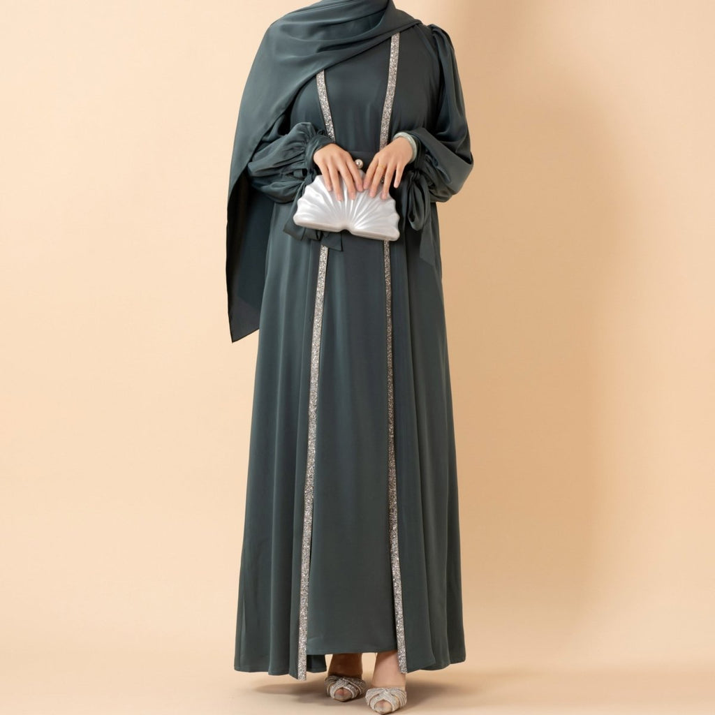 Bow Tie Sleeve Abaya Set With Long-sleeve Inner Dress (MOA026) by Mariam's Collection