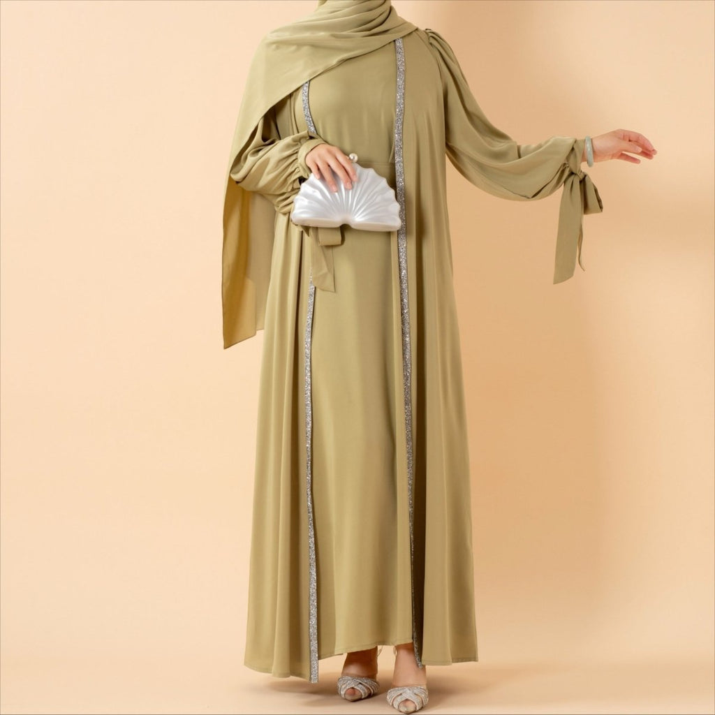 Bow Tie Sleeve Abaya Set With Long-sleeve Inner Dress (MOA026) by Mariam's Collection