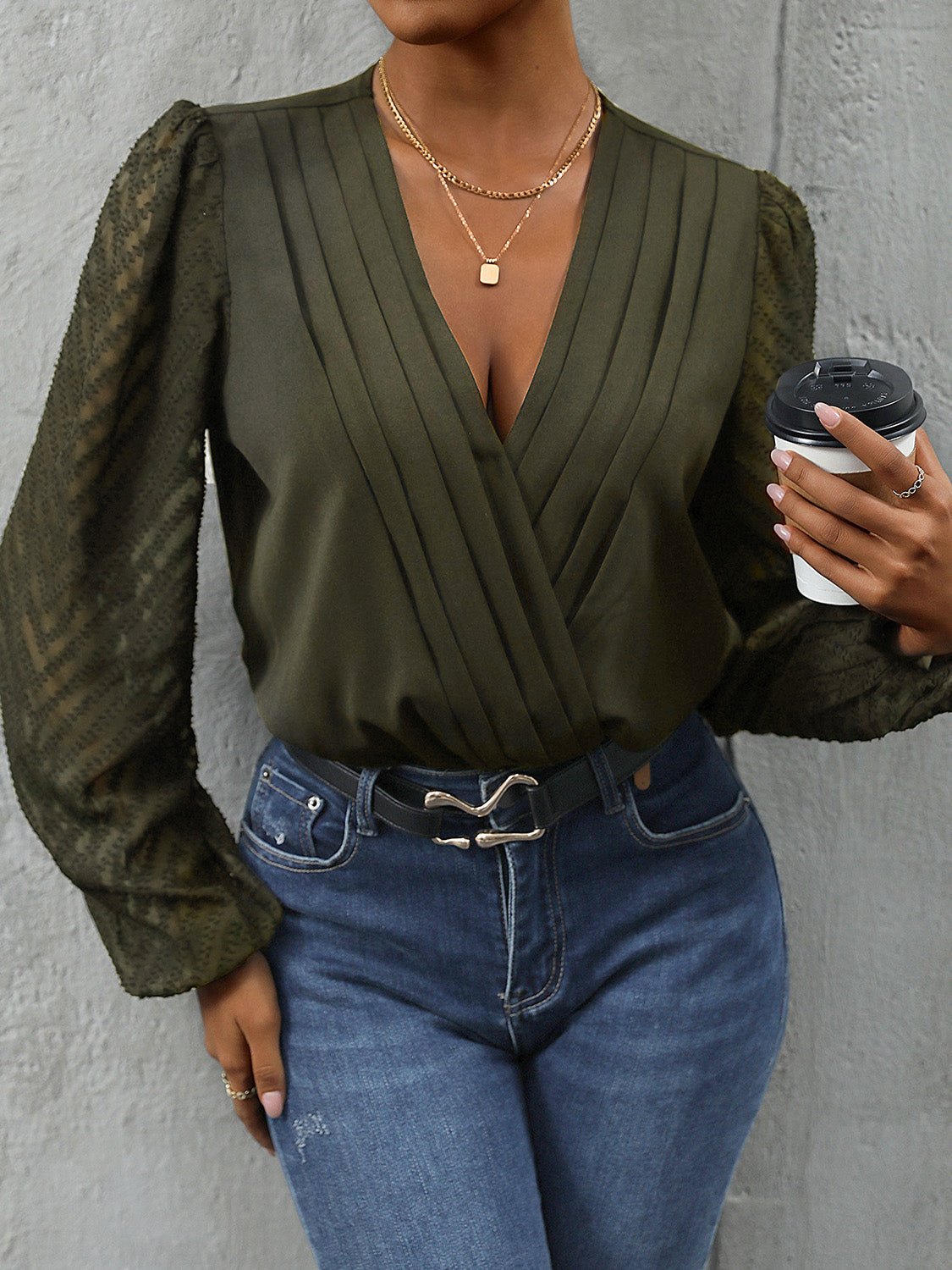 Perfee Ruched Surplice Long Sleeve Bodysuit by Wild and Free Boutique