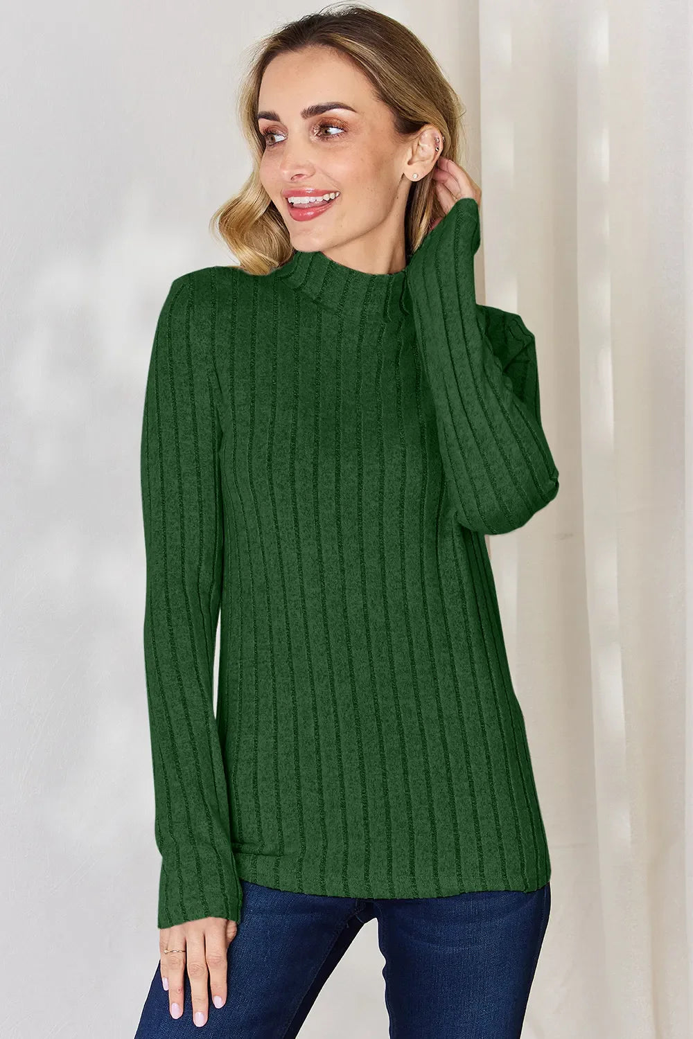 Basic Bae Full Size Ribbed Mock Neck Long Sleeve T-Shirt by Wild and Free Boutique