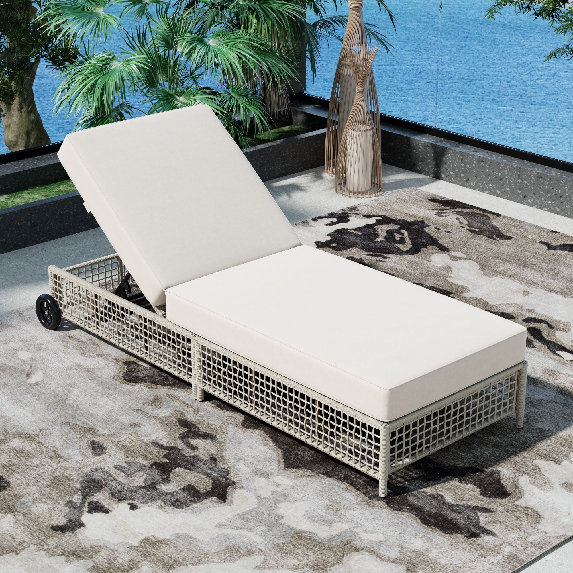 Outdoor Lounge Chair With 5 Position Backrest With Cushion And Wheels by Unique Piece Furniture