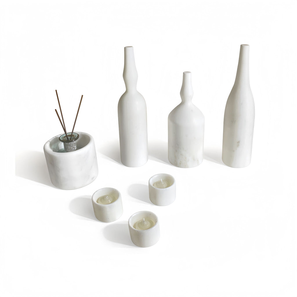 7 Pieces Luxury Natural Marble Living Room Accessories Set by Unique Piece Furniture