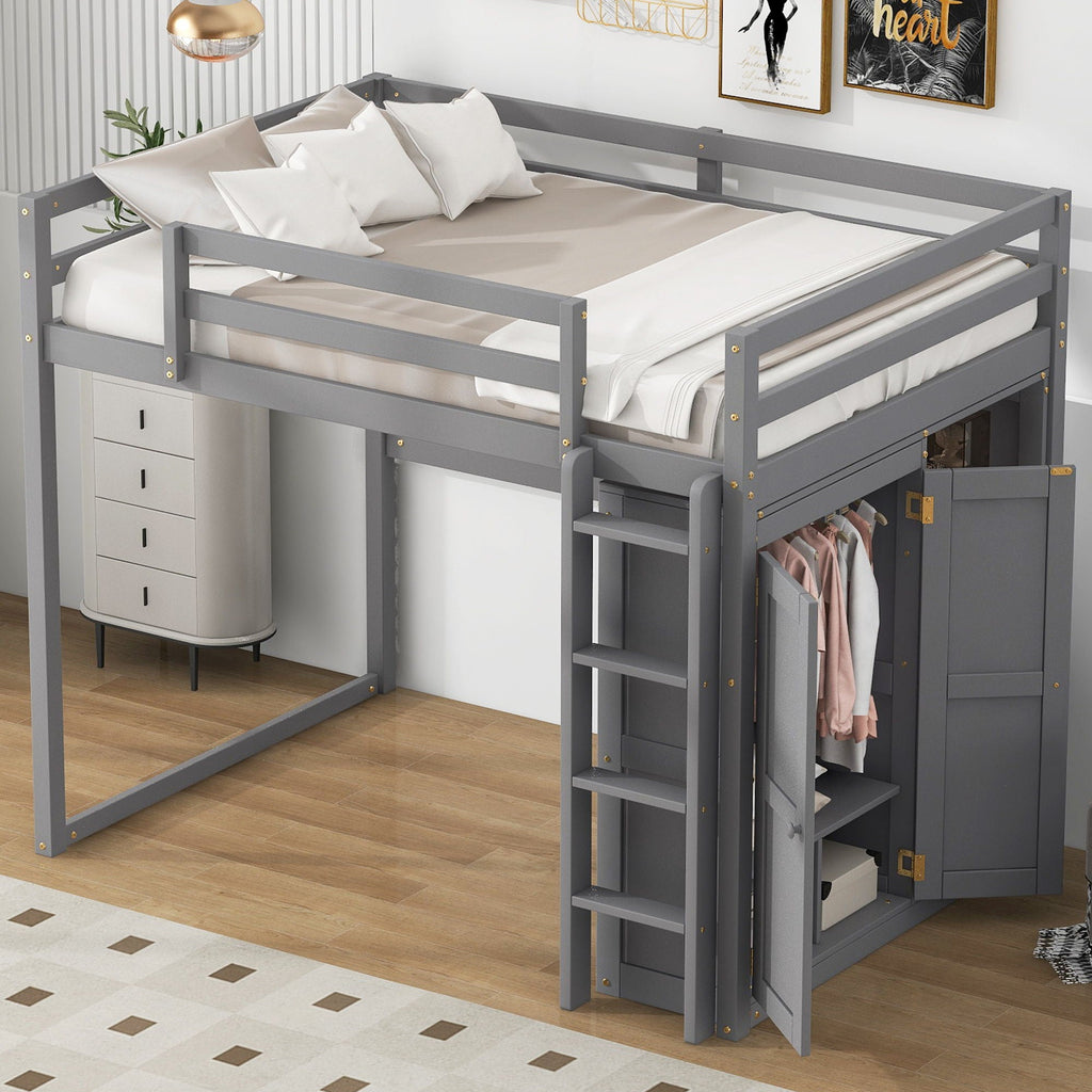 Loft Bed With Built In Wardrobe, Storage Shelves, And LED Light by Unique Piece Furniture