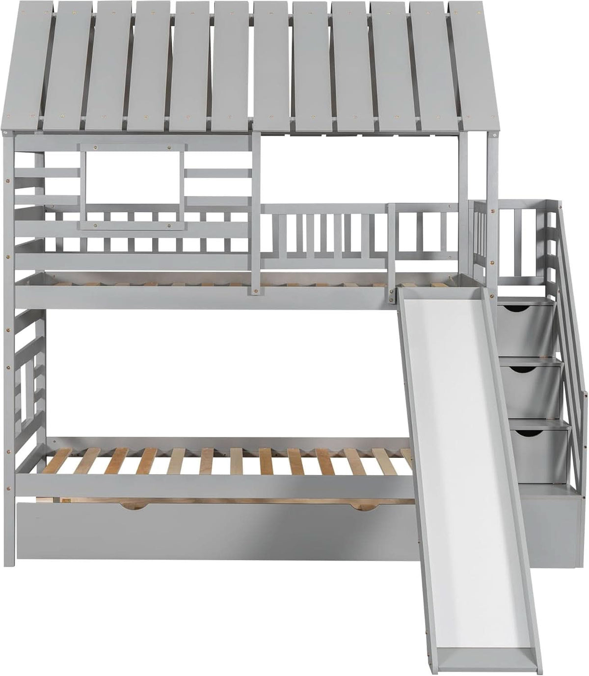 Twin Over Twin Bunk Bed With Slide For Kids Room Decor by ShipItFurniture