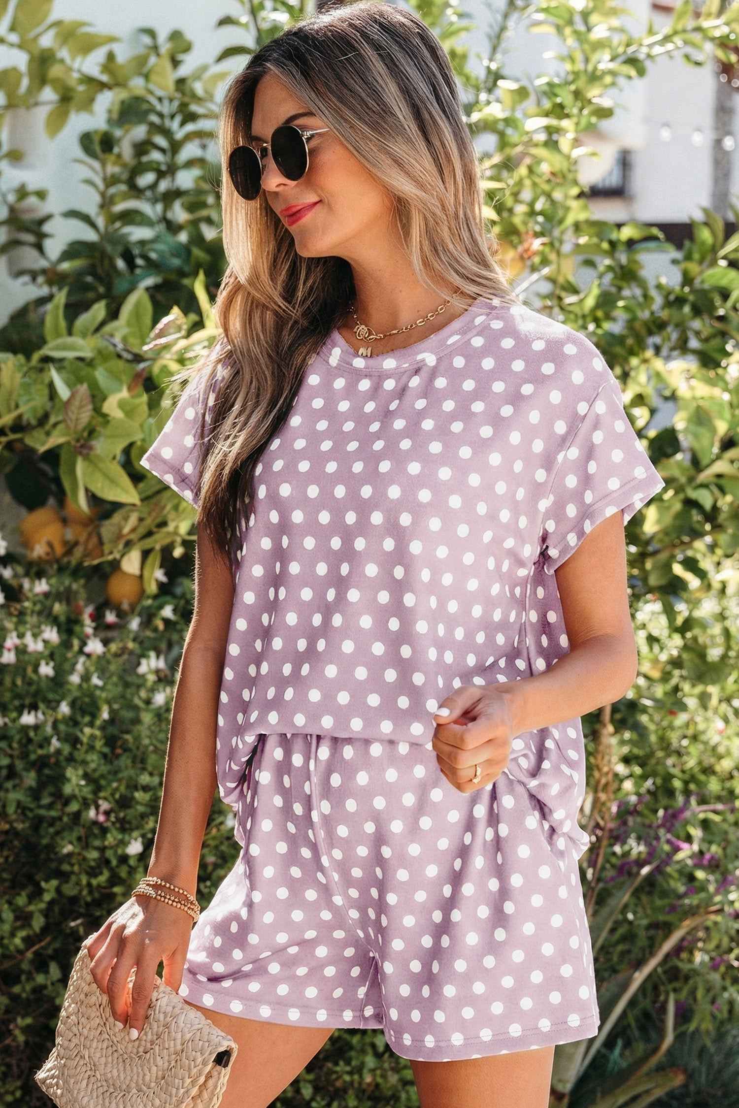 Purple Polka Dot Print Short Set by Wild and Free Boutique