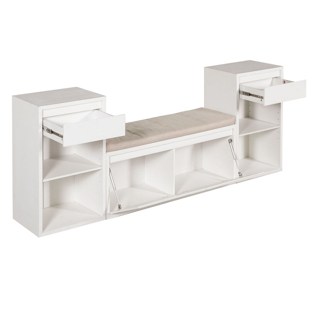 Entryway Storage Bench With Cushion, Drawers & Open Shelves by Unique Piece Furniture